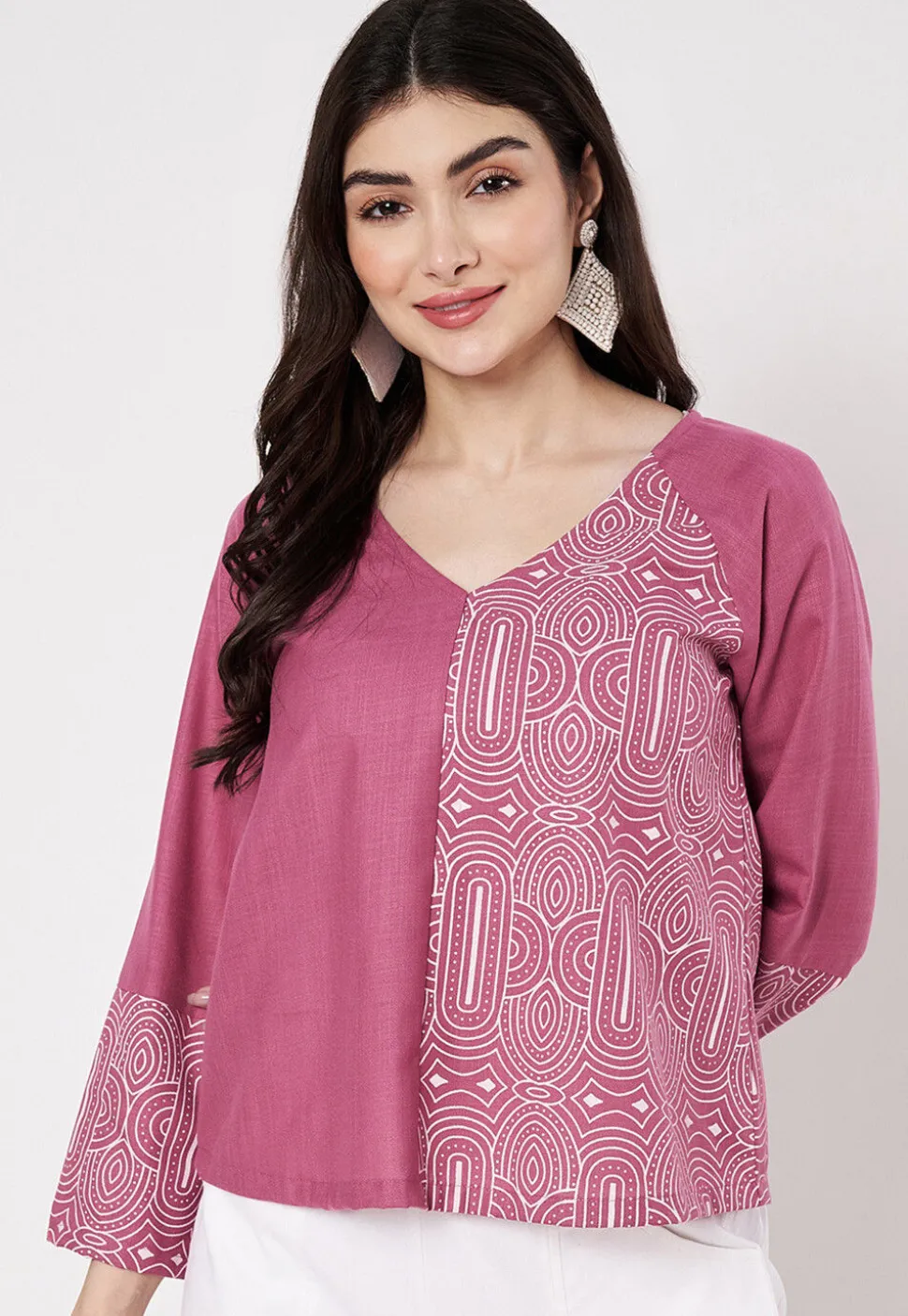 Block Printed Cotton Top in Pink