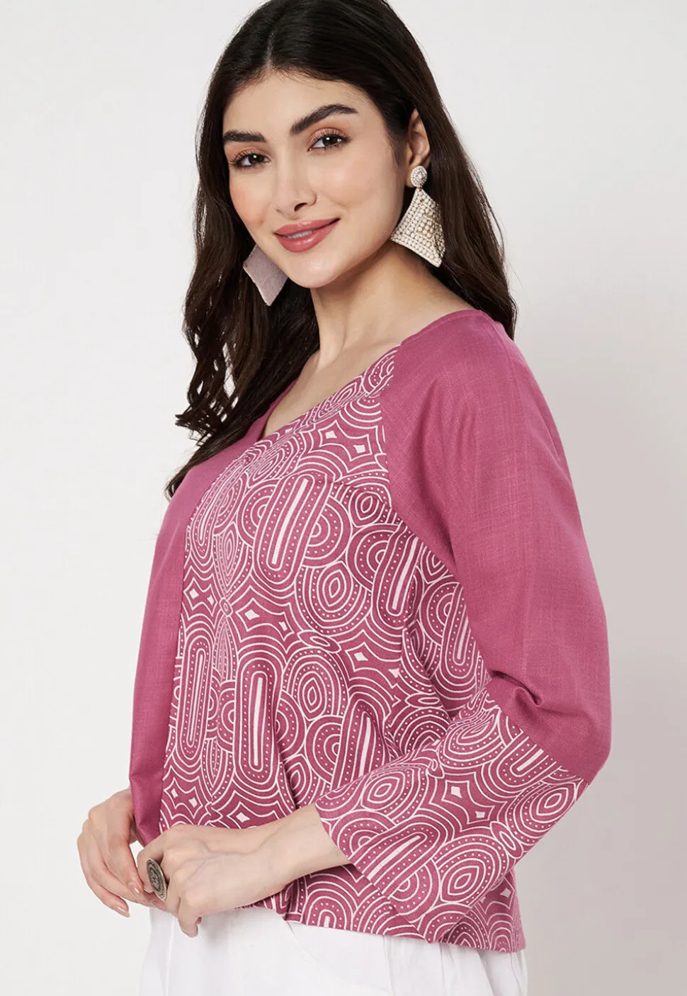 Block Printed Cotton Top in Pink