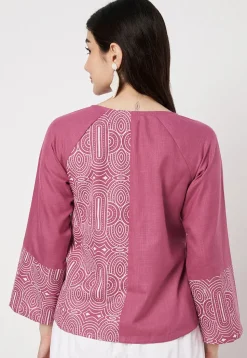 Block Printed Cotton Top in Pink