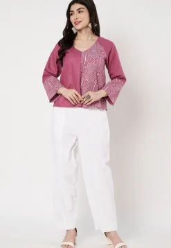 Block Printed Cotton Top in Pink