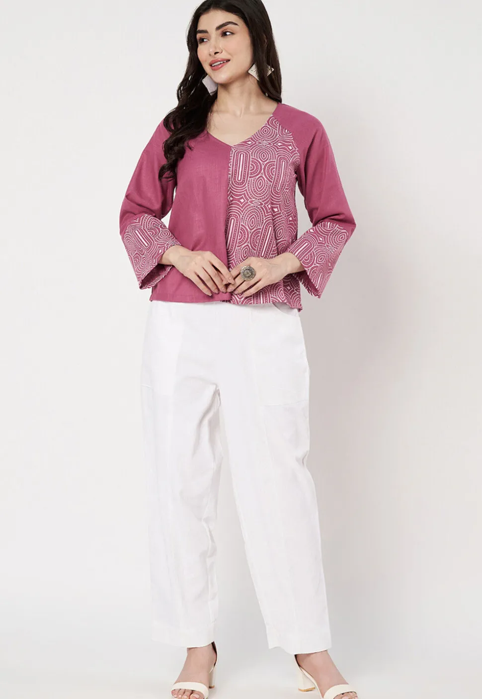 Block Printed Cotton Top in Pink