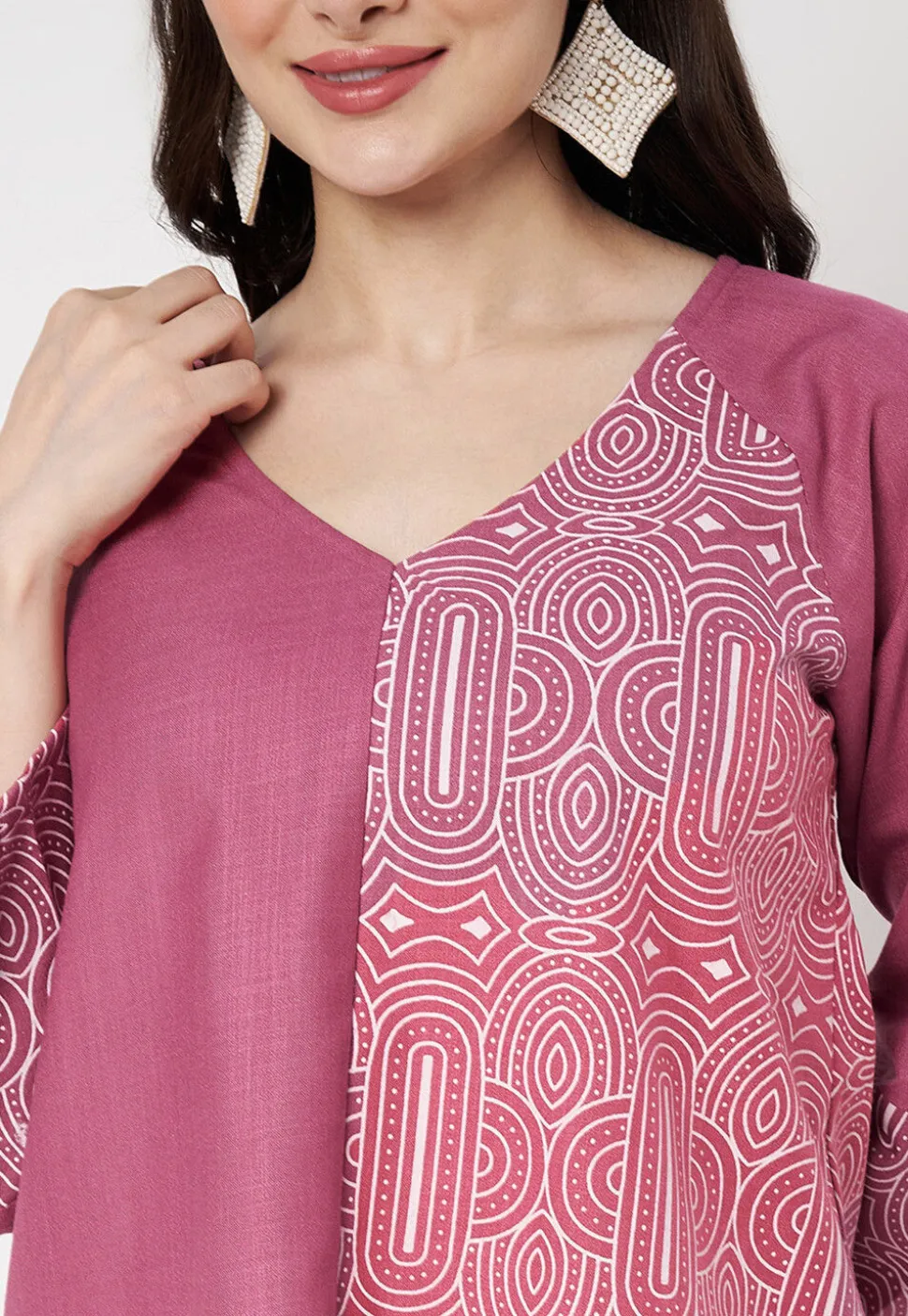 Block Printed Cotton Top in Pink