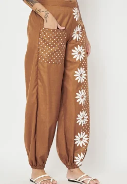 Block Printed Cotton Trouser in Brown