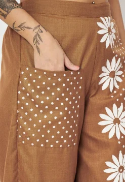 Block Printed Cotton Trouser in Brown