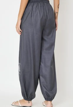 Block Printed Cotton Trouser in Dark Grey
