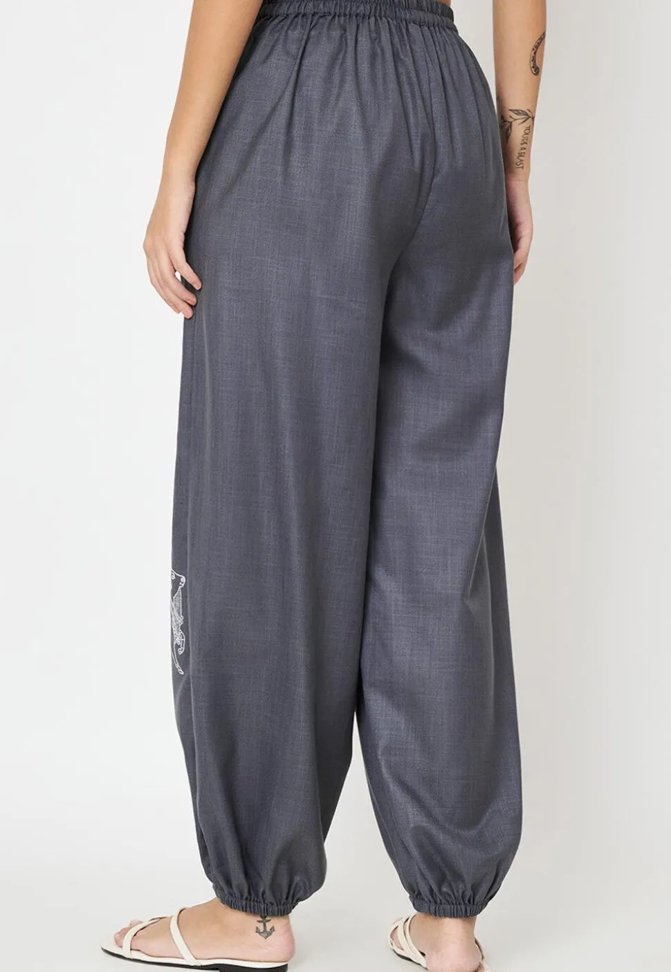 Block Printed Cotton Trouser in Dark Grey