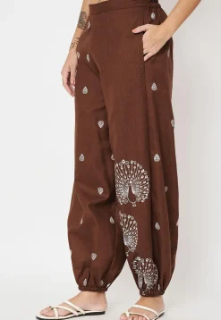 Block Printed Cotton Trouser in Dark Brown
