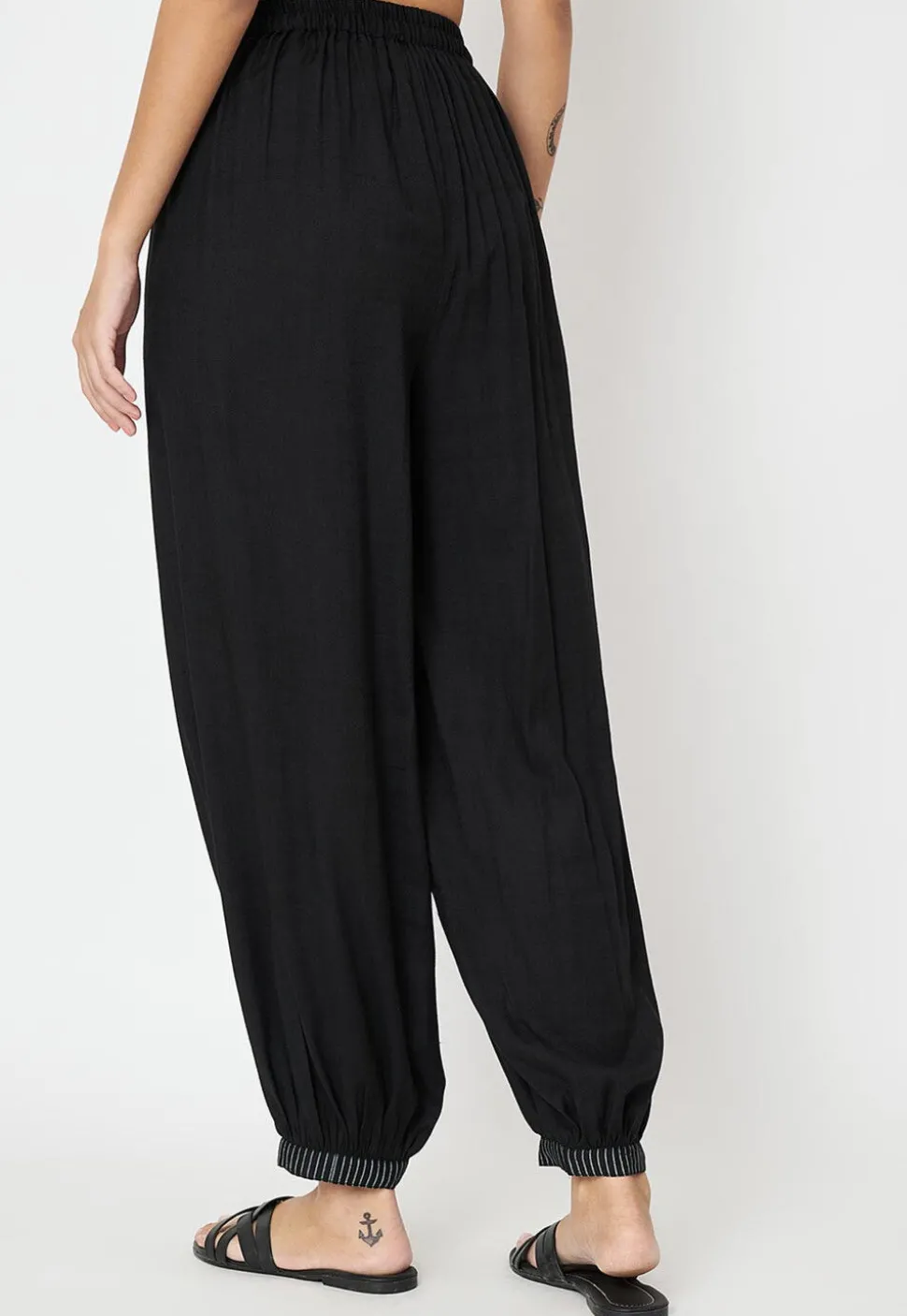 Block Printed Cotton Trouser in Black