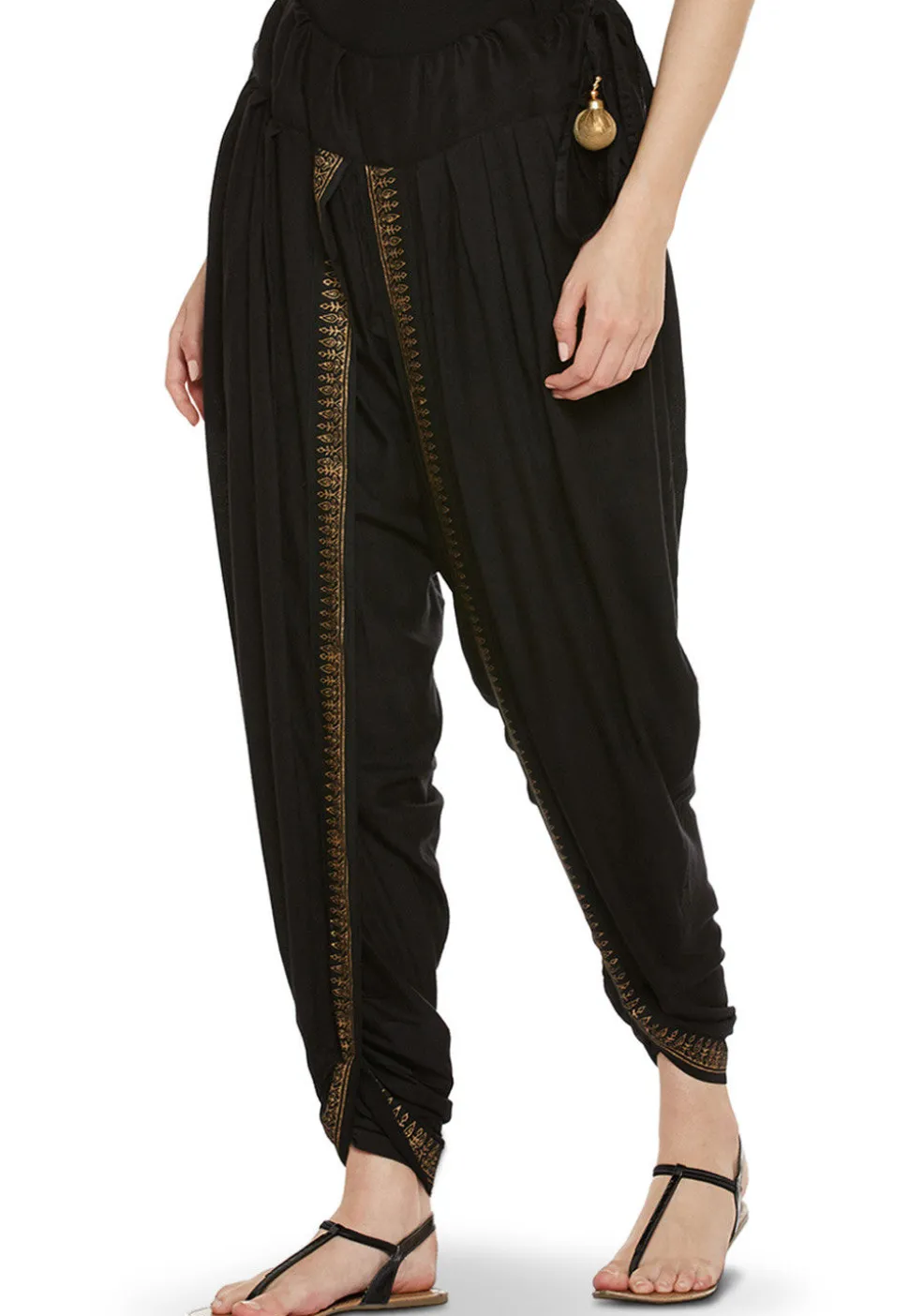 Block Printed Cotton Viscose Dhoti in Black