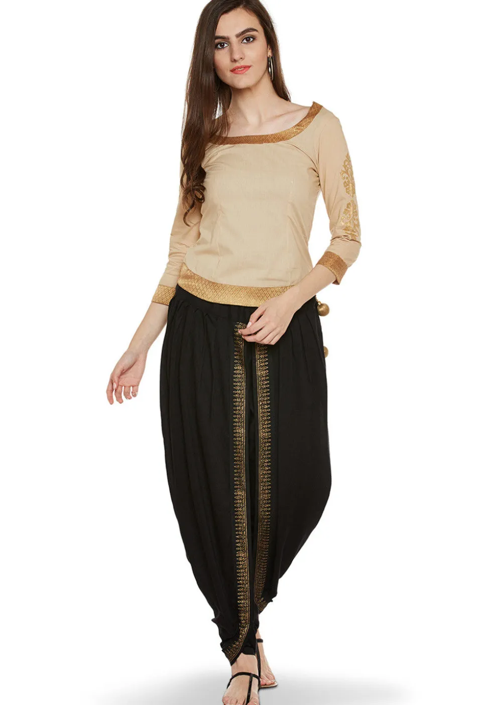 Block Printed Cotton Viscose Dhoti in Black