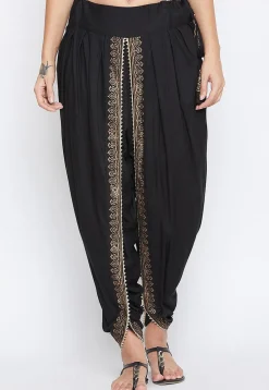 Block Printed Cotton Viscose Dhoti Pant in Black