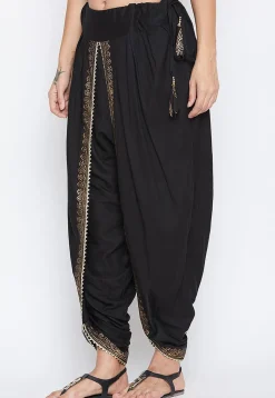 Block Printed Cotton Viscose Dhoti Pant in Black