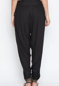 Block Printed Cotton Viscose Dhoti Pant in Black