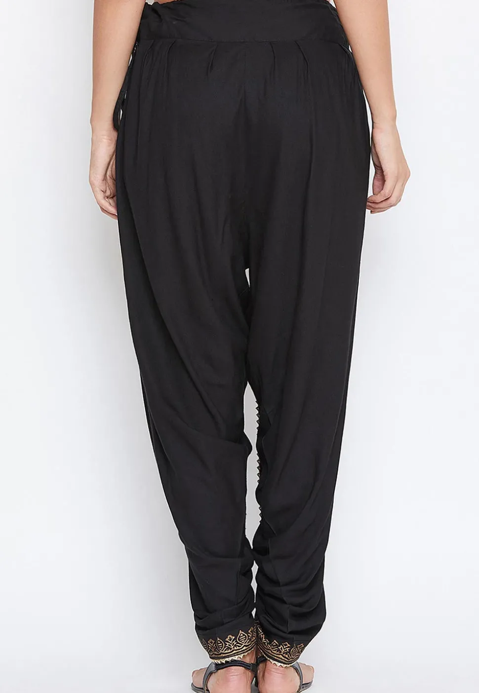 Block Printed Cotton Viscose Dhoti Pant in Black