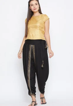 Block Printed Cotton Viscose Dhoti Pant in Black