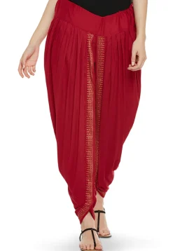Block Printed Cotton Viscose Dhoti in Red