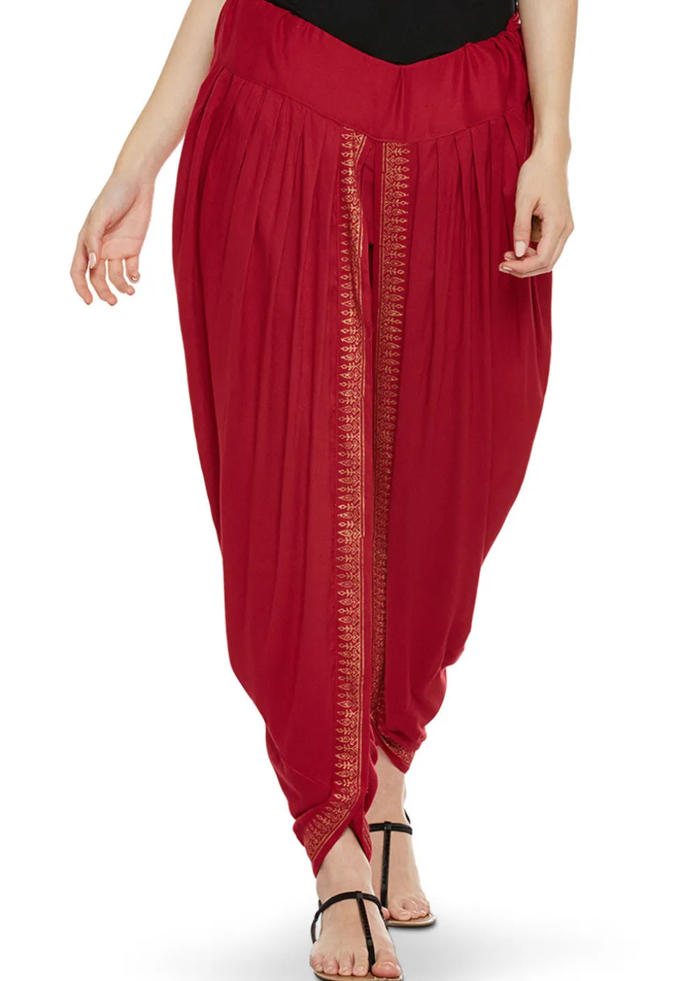 Block Printed Cotton Viscose Dhoti in Red
