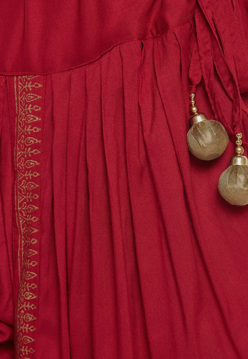 Block Printed Cotton Viscose Dhoti in Red