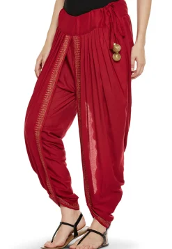 Block Printed Cotton Viscose Dhoti in Red