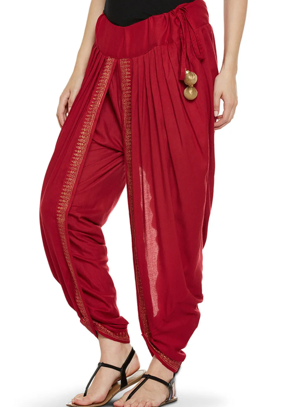 Block Printed Cotton Viscose Dhoti in Red