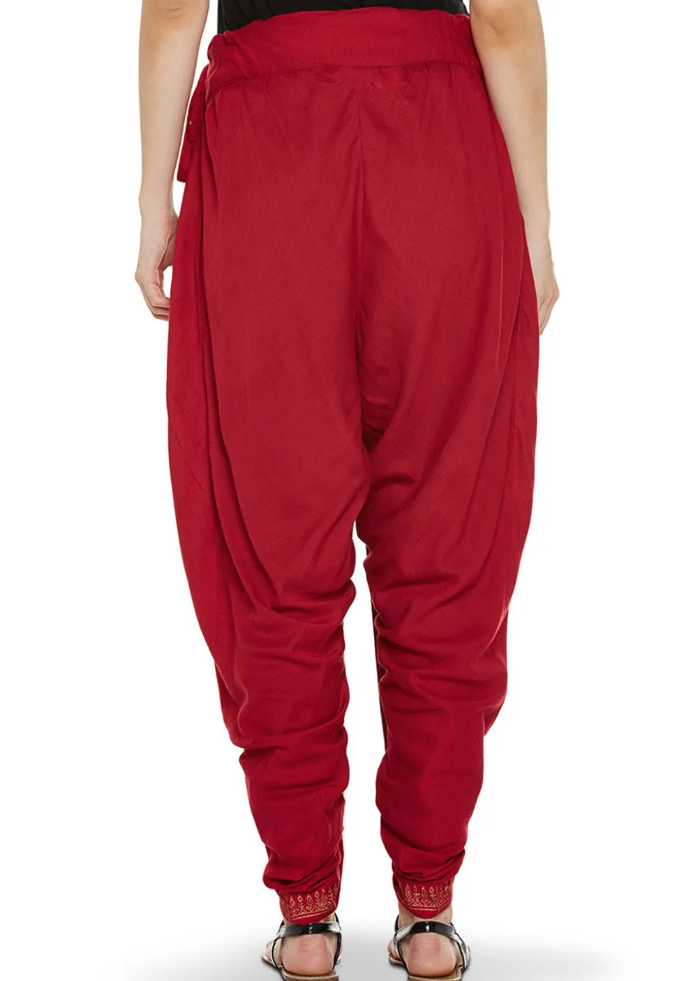 Block Printed Cotton Viscose Dhoti in Red