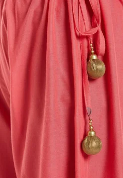 Block Printed Cotton Viscose Palazzo in Coral Pink