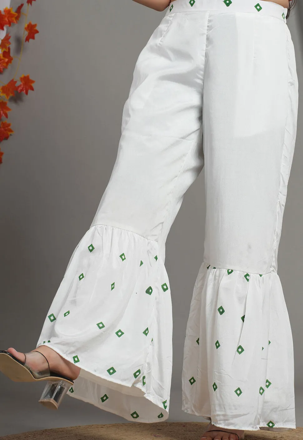 Block Printed Crepe Sharara in White