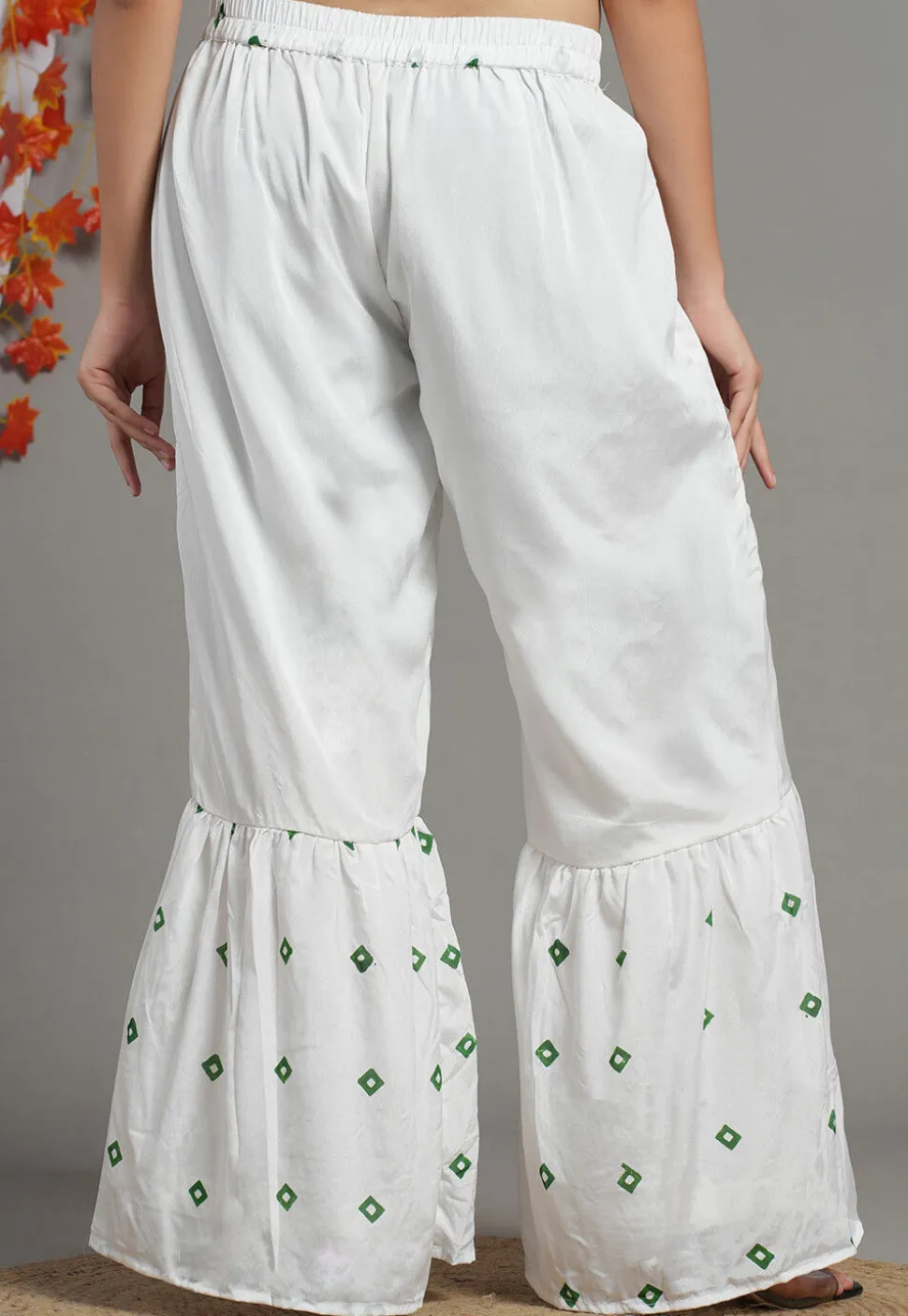 Block Printed Crepe Sharara in White
