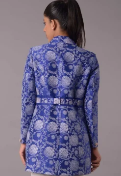 Block Printed Dupion Silk Jacket in Royal Blue