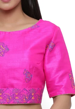 Block Printed Dupion Silk Blouse in Fuchsia