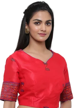 Block Printed Dupion Silk Blouse in Red