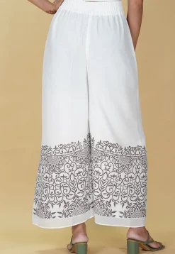 Block Printed Georgette Palazzo in White