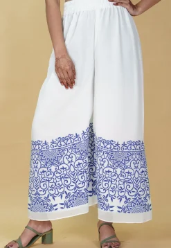 Block Printed Georgette Palazzo in White