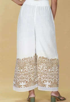 Block Printed Georgette Palazzo in White