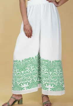 Block Printed Georgette Palazzo in White