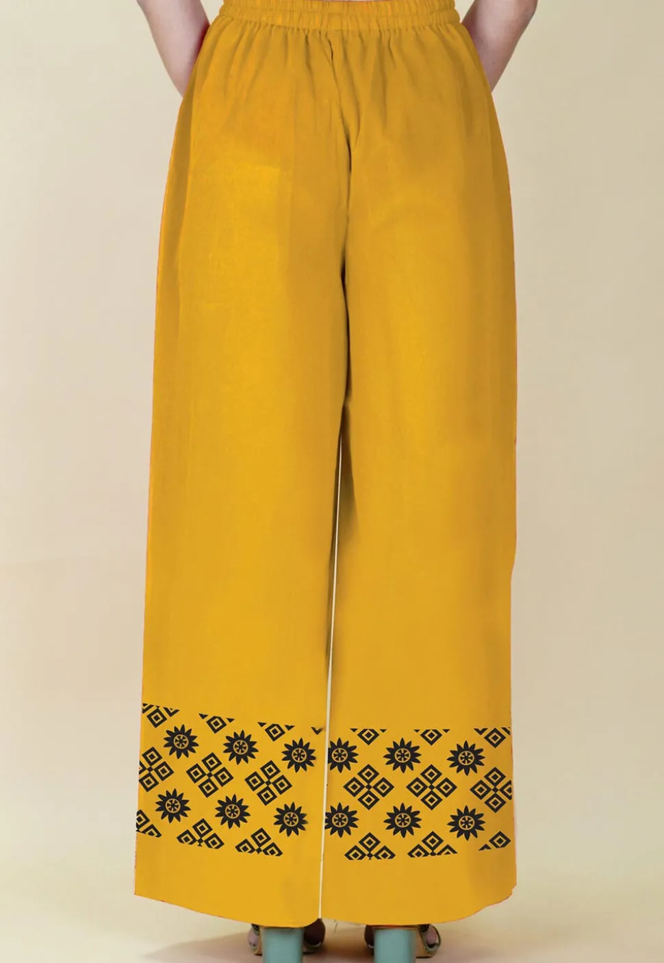 Block Printed Georgette Palazzo in Mustard