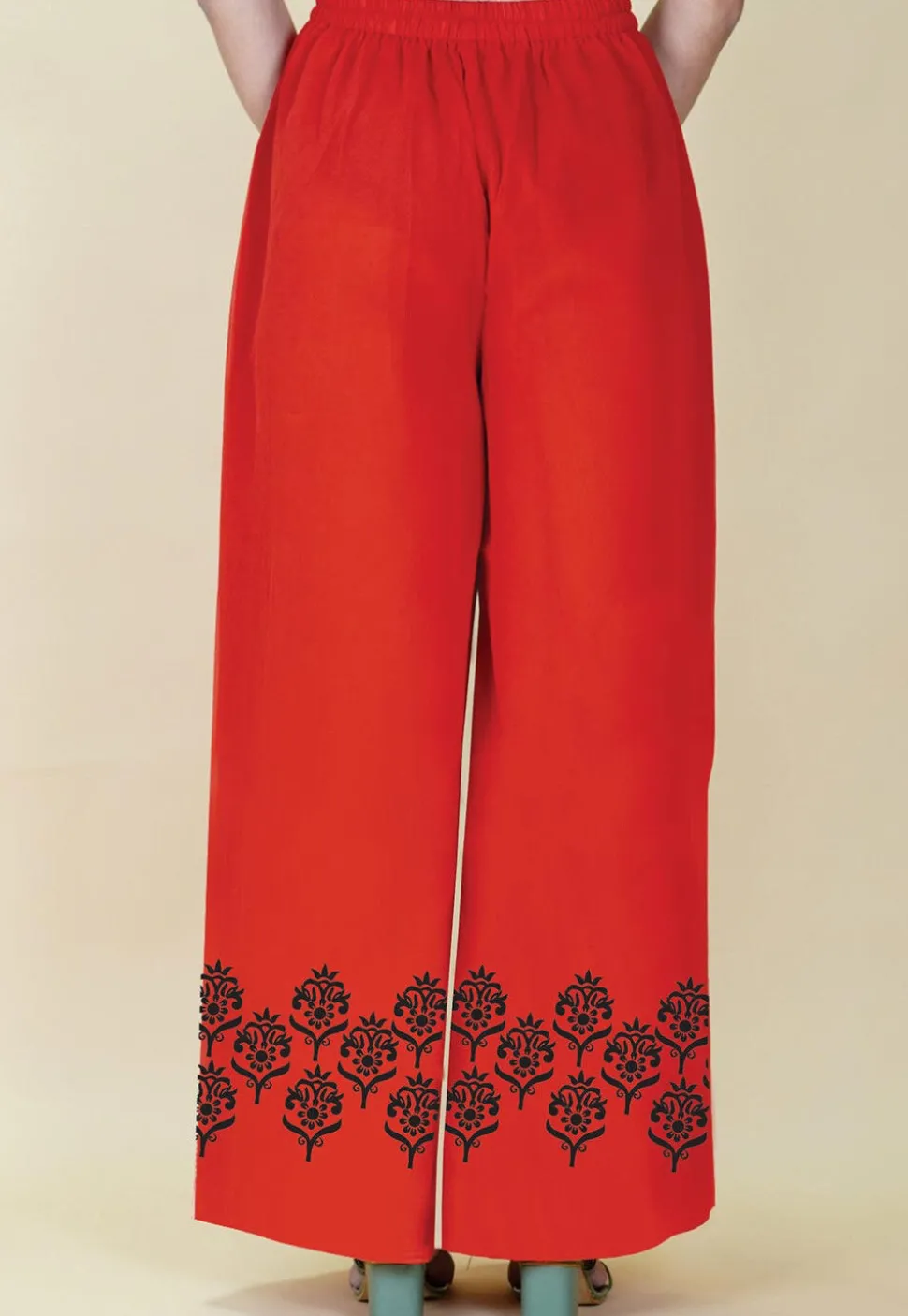 Block Printed Georgette Palazzo in Red