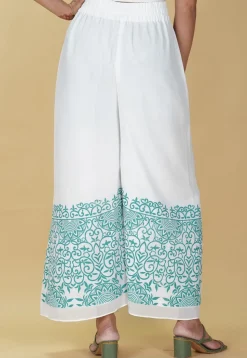 Block Printed Georgette Palazzo in Off White