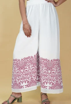Block Printed Georgette Palazzo in White