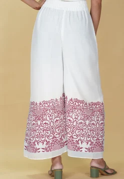 Block Printed Georgette Palazzo in White