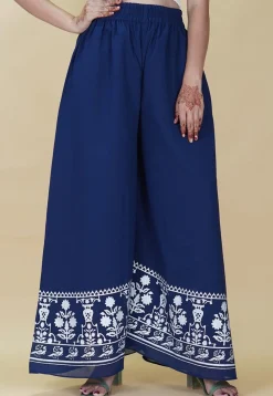 Block Printed Georgette Palazzo in Navy Blue