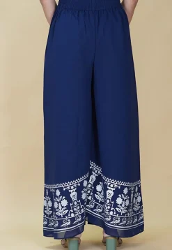 Block Printed Georgette Palazzo in Navy Blue