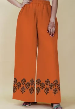Block Printed Georgette Palazzo in Dark Orange
