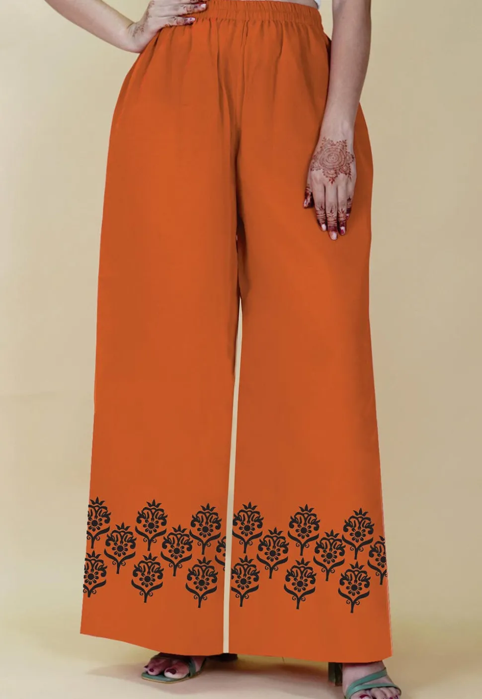 Block Printed Georgette Palazzo in Dark Orange