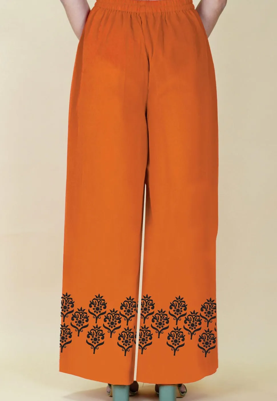 Block Printed Georgette Palazzo in Dark Orange