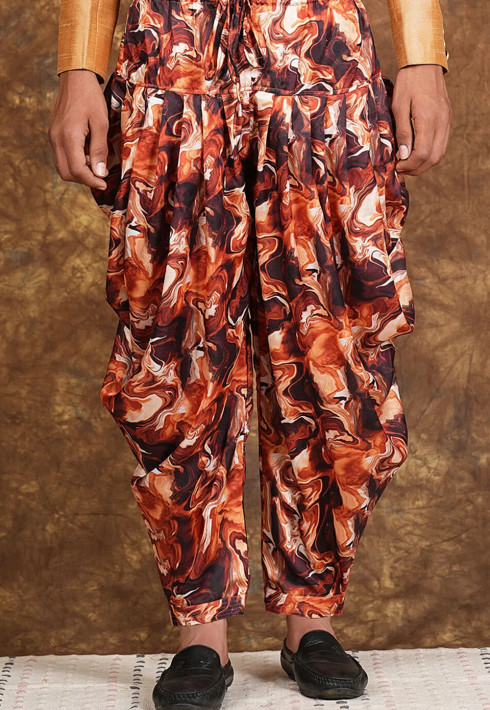 Block Printed Modal Satin Patiyala in Brown