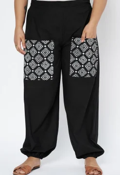 Block Printed Pocket Pure Cotton Pant in Black