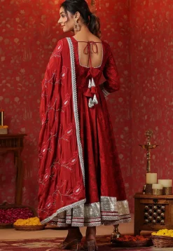 Block Printed Pure Cotton Aline Suit in Red