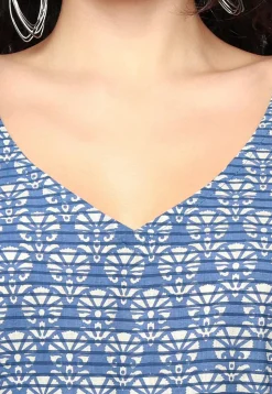 Block Printed Pure Cotton Kaftan Style Dress in Navy Blue