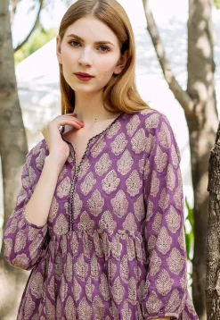 Block Printed Pure Cotton Tunic in Dark Magenta